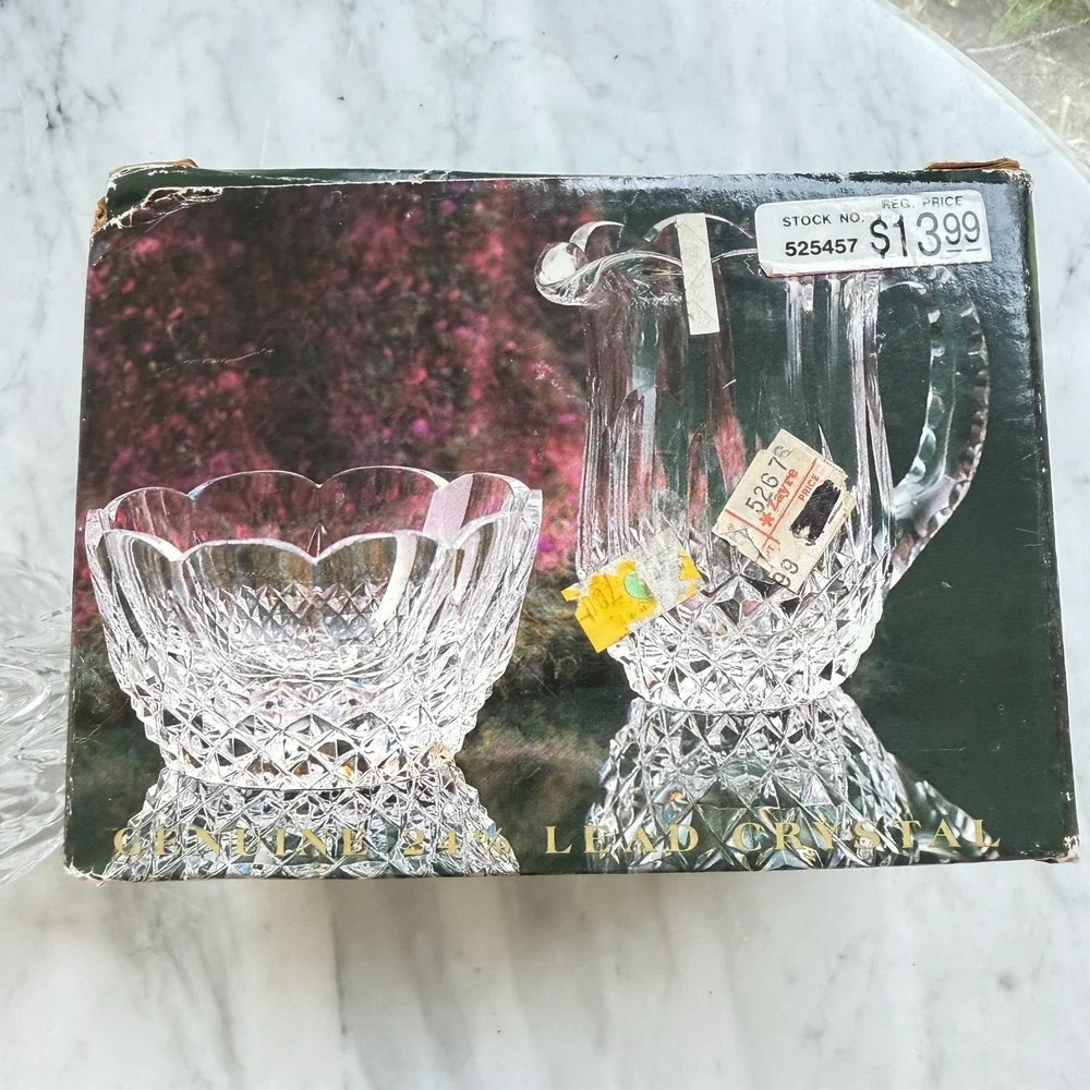 NEW VTG Crystal Creamer and Sugar Bowl Set‎ Elegant Yugoslavia 24% Lead Crystal